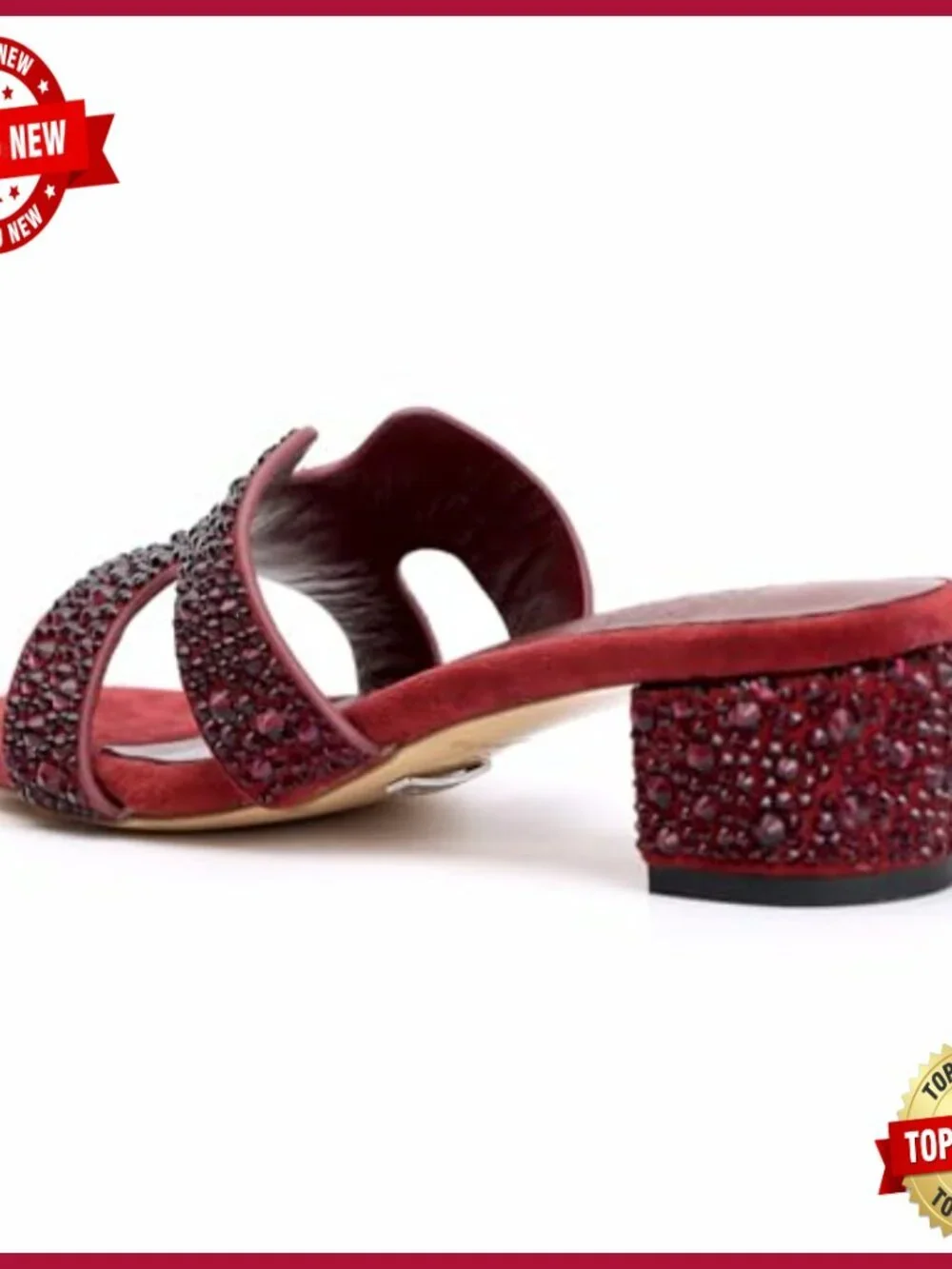 Rhinestone Heeled Sandals with Suede Upper and Block Heel for Weddings